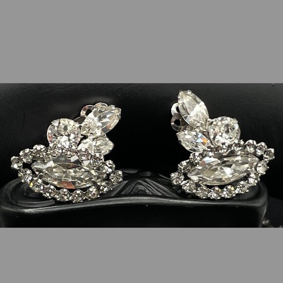 Vintage Signed Sherman Necklace Earring Set Clear Rhinestone Clip on Swarovski - Picture 11 of 11